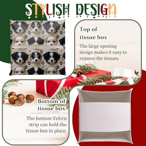 Cute Embroidered Puppy Decor Tissue Box Cover Modern Square Leather Tissue Case Holder Gifts for Women Family and Friends, Decorative Holder for Bathroom Kitchen Nightstand Office Home - B33 - Image 4