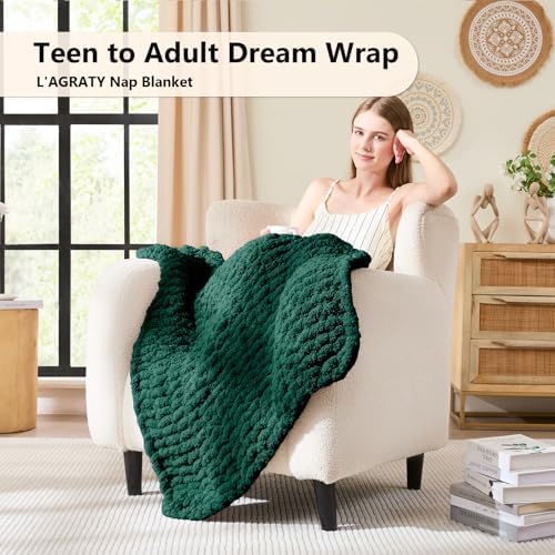 L'AGRATY Chunky Knit Throw Blanket for Couch, 30 x 40 Inches, Olive Green - Image 2