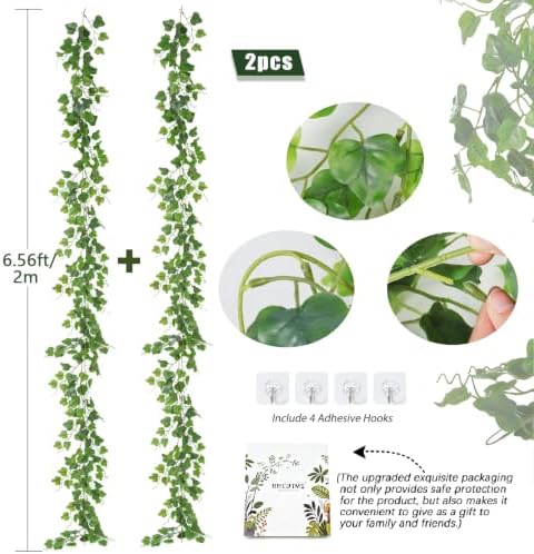 RECUTMS Artificial Vines Ivy Garland 2Pc 6.56Ft Green Grape Leaves Greenery - Image 3