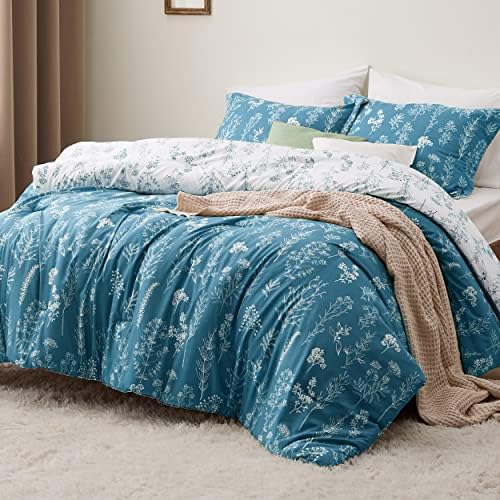 Bedsure Floral Comforter Set Cute Bedding Set Full Reversible Teal Blue by BEDSURE