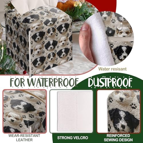 Cute Embroidered Puppy Decor Tissue Box Cover Modern Square Leather Tissue Case Holder Gifts for Women Family and Friends, Decorative Holder for Bathroom Kitchen Nightstand Office Home - B33 - Image 3