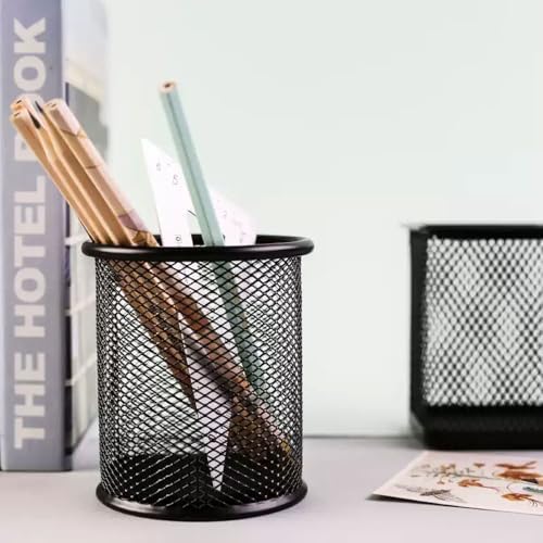 Mesh Metal Pen Holder, Round Pencil Cup Desk Organizer for Office & Home - Image 3