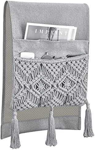 Mkono Macrame Armchair Caddy, Boho Couch Armrest Organizer, 4 Pockets Grey - Image 5