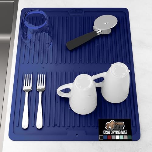 GORILLA GRIP Patented BPA-Free Silicone Dish Drying Mat, 18x16, Blue by GorillaGrip