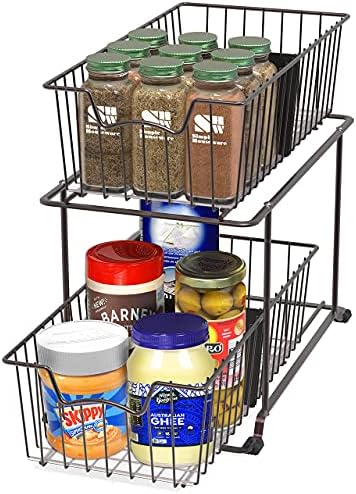 SimpleHouseware 2 Tier Cabinet Wire Basket Drawer Organizer, Brown - Image 4