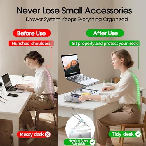 Laptop Stand with Storage Drawer, Heavy-Duty Metal Laptop Riser for Desk - Image 2