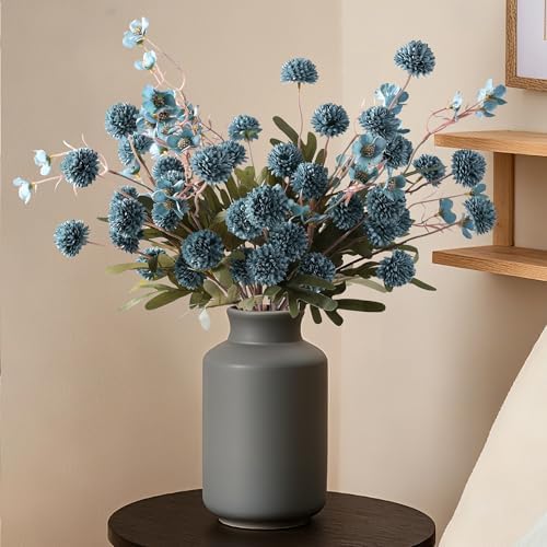 8 Pcs Fake Mums Kiku Flowers Artificial with Wild Flowers Bulk, Blue Silk Flower Arrangements Decor Floral Centerpieces For Tables Artificial Fall Flowers for Vase DIY Bouquet Coffee Dining Home - Image 2