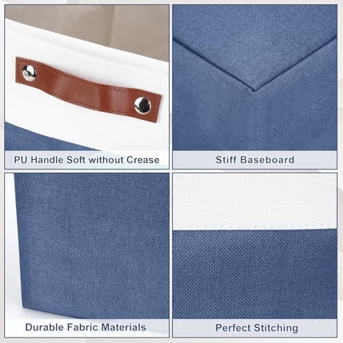 Bagnizer 13x13 Cube Storage Bins, Collapsible Fabric Storage Box, 4 Pack Closet Baskets with Handles for Organizing, Shelf, Toys, Clothes, Home, Office, Nursery (NavyBlue&White) - Image 6