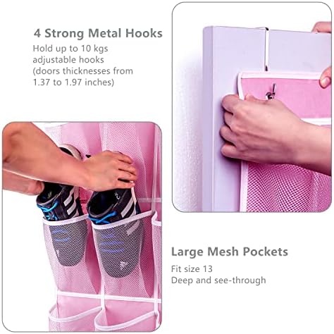 KEEPJOY 28 Pocket Over The Door Shoe Organizer, 2Pack Hanging Shoe Organizer for Door, Hanging Door Shoe Holder Rack with Mesh Pockets Large Size 65 x 23 inch (Pink-2Pack) - Image 4