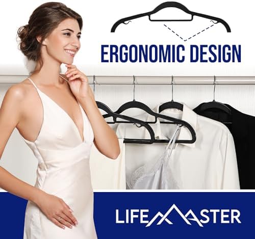 Lifemaster Versatile Clothes Hanger Set - 50 Pieces Space-Saving Dry and Wet Clothes Hanger Set with 360° Swivel Hook and Non-Slip Rubber Design - Black - Image 4