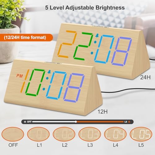 DreamSky Wooden Digital Alarm Clock for Bedroom with RGB Large Numbers - Image 4