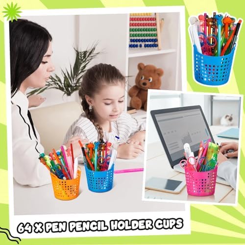 Teling 64 Pcs Plastic Pencil Cup Bulk, Round Pen Holder 4 Colors - Image 6