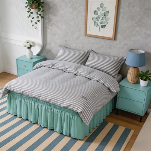 Spa Blue Bed Skirt Queen Size 15" Drop, Elastic Wrap Around Bedskirt - Image 6