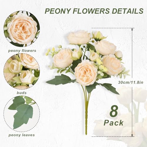 8 Packs Peonies Artificial Flowers, Champagne Silk Artificial Peonies - Image 4