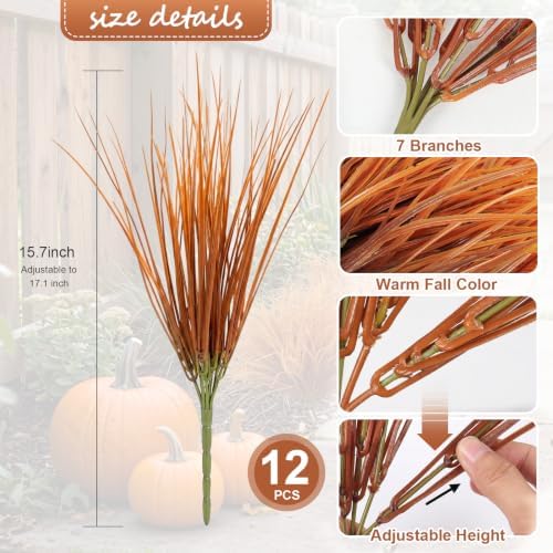 RECUTMS 12Pcs Artificial Fall Plants Outdoor UV Resistant Faux Monkey Grass - Image 2