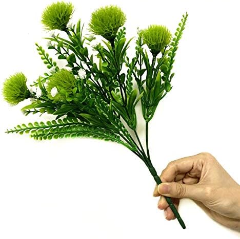 CATTREE Artificial Dandelion Plants, Plastic Flowers Shrubs Bushes Fake Grass Wedding Indoor Outdoor Home Garden Verandah Centerpieces Arrangements Party Decoration Planting Filler - Green 4 Pack - Image 5