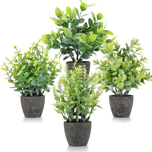 4 Pack Fake Plants Mini Artificial Greenery Potted Plants Bathroom Decor by FAVOWREATH