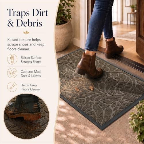 Yimobra Front Door Mat Outside Entrance, Floral Outdoor Mat, 29.5x17,Brown - Image 3