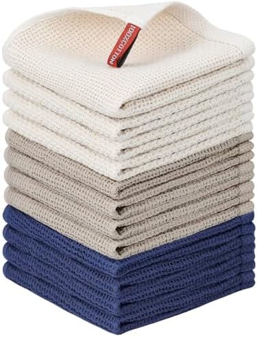 Nialnant 12 Pack Dish Cloths,100% Cotton Dish Towels for Washing Dishes,Soft and Absorbent Kitchen Cleaning Rags - 12x12 Inch by Nialnant