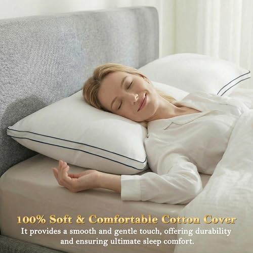Feather Pillows King Size Set of 2 Goose Down Pillows with 100% Breathable Cotton Cover, Hotel Collection Bed Pillows for Sleeping, Soft Support for Back, Stomach and Side Sleepers - Image 7