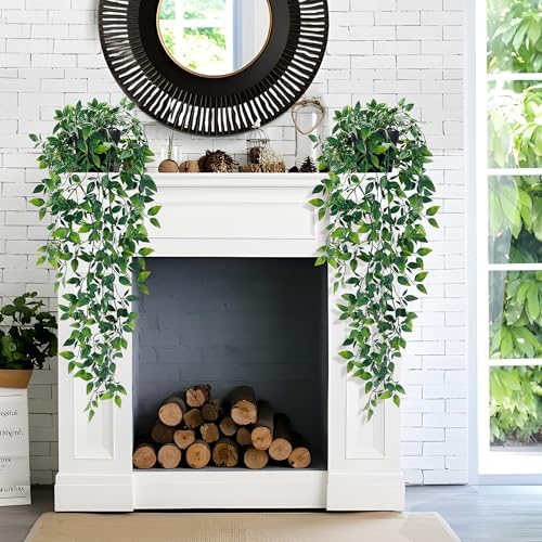 Waipfaru 2Pcs Fake Hanging Plants with Pot Eucalyptus Leaves Fake Vines - Image 2