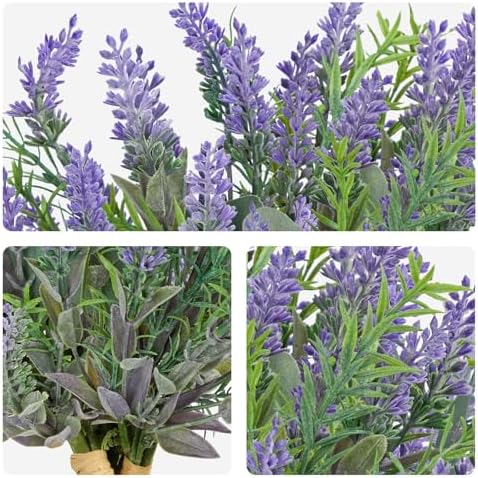 Hollyone 3 Bundles Fake Flowers Artificial Lavender Stems Bouquet Faux Plastic Purple Flowers Plants for Vase DIY Wedding Floral Arrangement Home Table Centerpieces Indoor Outdoor Decor - Image 3