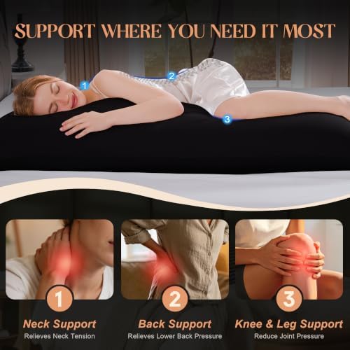 DOWNSTORIA Memory Foam Body Pillow for Adults with Removable Cover, Full Long Pillow Insert for Side Sleepers, Breathable Soft Bed Pillows for Sleeping(Black, 20 x 54 Inch) - Image 5