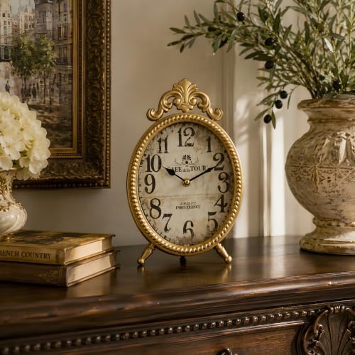 10.8-Inch French Vintage Table Clock, Antique Gold Mantel or Wall Clock - Image 6