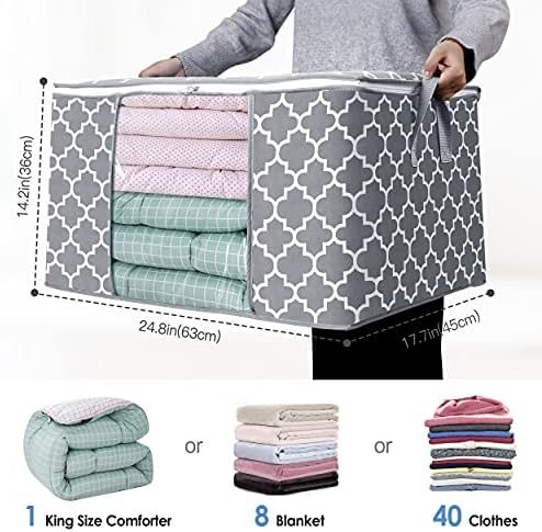 WISELIFE Storage Bags, Large Blanket Clothes Organization and Storage Containers for Bedding, Comforters, Foldable Organizer with Reinforced Handle, Clear Window,Sturdy Zippers,(Light Grey, 6 x 100L) - Image 2