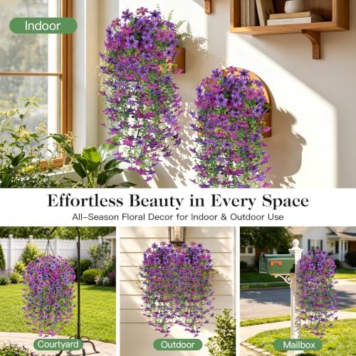 Realistic Faux Silk Flowers, Indoor Outdoor Hanging Decor, 2PCS - Image 6
