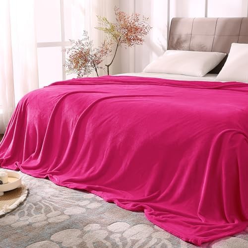 BEDELITE Fleece Blanket Soft Plush King Size Bed Blanket Hot Pink 108"x90" by BEDELITE