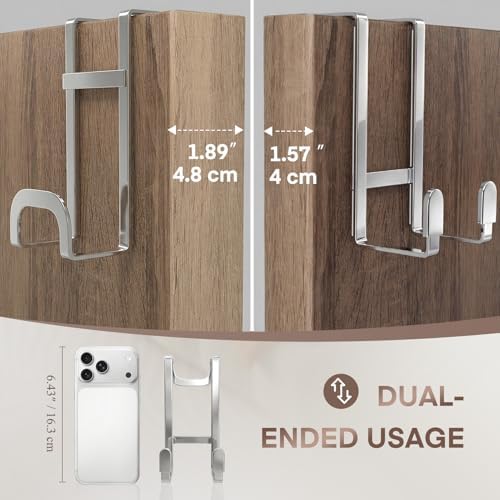 FYY 2 Packs Over The Door Hooks, Heavy Duty Door Hanger Hook, No Drill Wall Hooks for Hanging Coat, Towel, Bag in Bathroom, Closet Fits Most Doors Up to 1-7/8" Thickness （Silver） - Image 2