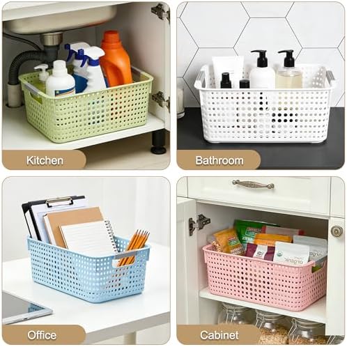 Soddeph 4-Pack Hollow Plastic Storage Baskets with Handles (Pink, Medium) - Image 4