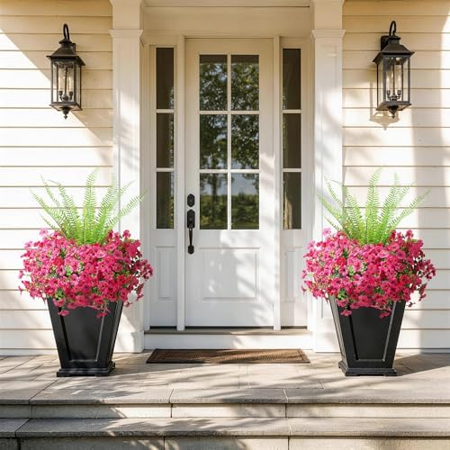 HyeFlora Artificial Faux Outdoor Flowers Plants for Spring Summer Decoration, 14 Bundles Fake Silk Colorful Daisy Ferns UV Resistant Realistic for Home Porch Patio Yard Window Box (Hot Pink) - Image 4