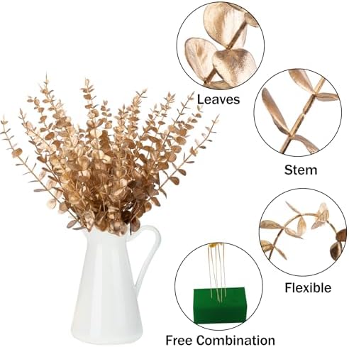 FEQO 120 Pcs Gold Artificial Eucalyptus Stems 15" Faux Eucalyptus Branches - Image 3