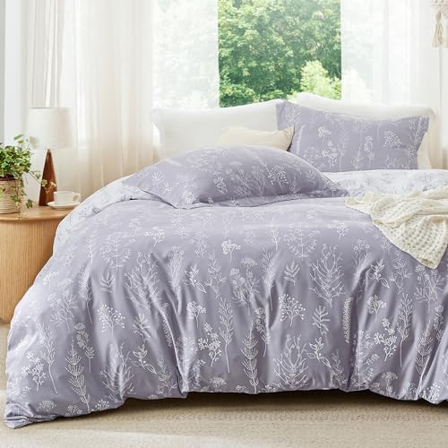 Bedsure Floral Comforter Set Cute Bedding Set Queen Reversible Lavender by BEDSURE