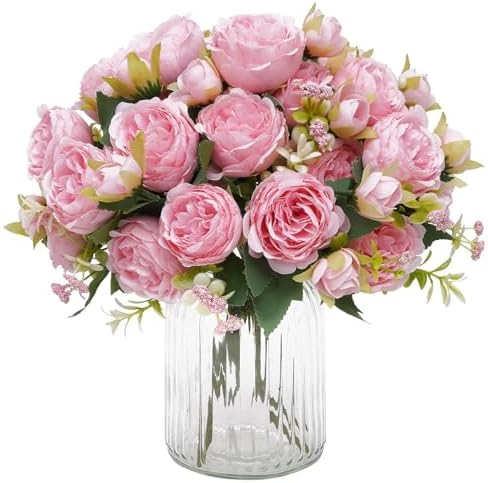 8 Packs Peonies Artificial Flowers, Light Pink Silk Artificial Peonies by MARTINEMALL
