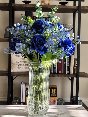 Blue Babys Breath Artificial Flowers with Fake Eucalyptus Leaves, 18Pcs - Image 3