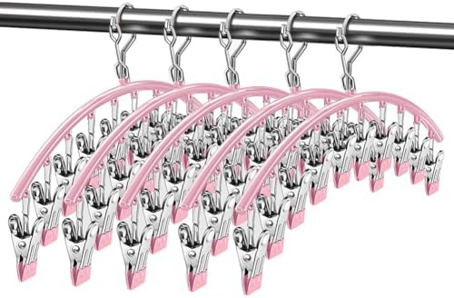 Legging Organizer for Closet,Upgrade Skirt Pants Hangers with Clips, Metal Yoga Pants Hangers 5 Pack w/10 Clips,Hangers Space Saving Closet Organizers w/Rubber Coated Closet Organizers(Pink), PH105 by kaileyouxiangongsi