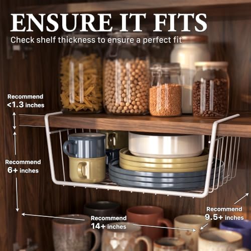 Simple Houseware 2-Pack Under Shelf Wire Metal Basket Shelf, White - Image 3