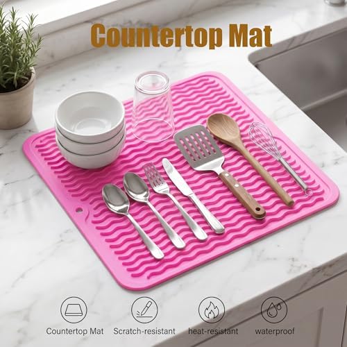 MicoYang Silicone Dish Drying Mat for Multiple Usage,Easy clean,Eco-friendly,Heat-resistant Silicone Mat for Kitchen Counter or Sink,Refrigerator or Drawer liner Rose M 12 inches x 12 inches - Image 3