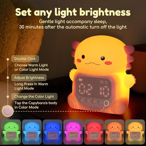Yiliaw Axolotl Alarm Clock with Night Light for Kids, Bedroom Clocks, Pink - Image 3