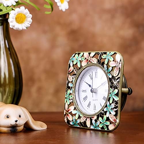 Decorative Mini Table Clock, Vintage Metal Silent Analog Quartz Battery Operated Table Top Clock for Living Room Decor Shelf - Image 4