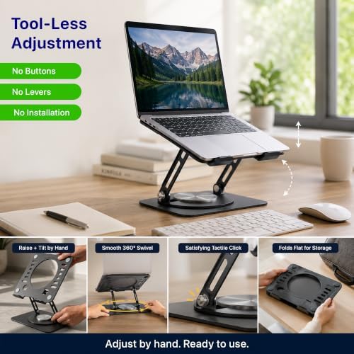 Uncaged Ergonomics Laptop Stand for Desk Riser/360° Swivel (Black) - Image 6