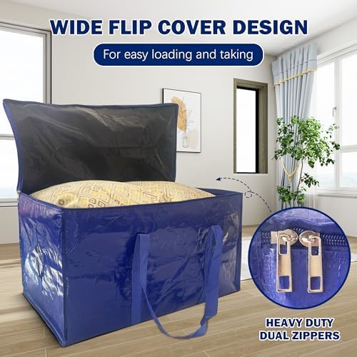 12 Pack Extra Heavy Duty Large Moving Bags with Strong Zipper & Carrying Handles, Sturdy Clothes Storage Bag Totes Bins, Packing Bags Moving Boxes College Moving Supplies, Dark Blue - 33 gal - Image 3
