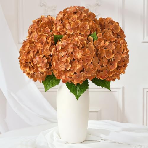 Yastouay 8 Pcs Real Touch Hydrangea Artificial Flowers, Burnt Orange by Yastouay