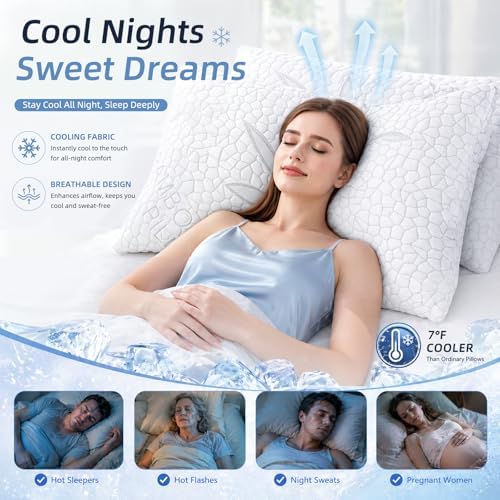 Yettbea Bamboo Cooling Shredded Memory Foam Bed Pillows Queen Size Set of 2 - Image 5