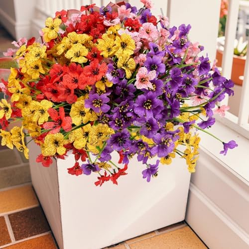 Geegoods 32 Bundles Artificial Mums Flowers for Outdoors, Mix 4 Colors - Image 3