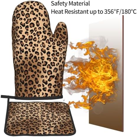 Brown Leopard Oven Mitts and Pot Holders Sets Animal Prints Oven Mitts Heat Resistant Striped Spots Kitchen Gloves Hot Pads Two Piece Set for Cooking Baking Grilling BBQ - Image 5