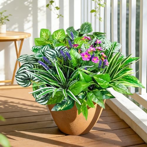 24 Pcs Artificial Plants for Outdoors Faux Greenery Leaves UV Resistant Realistic Plastic Large Bunches Shrubs Bushes with Flowers, Fake Plants Decor Outdoor for Front Porch Door Patio Garden Yard - Image 2